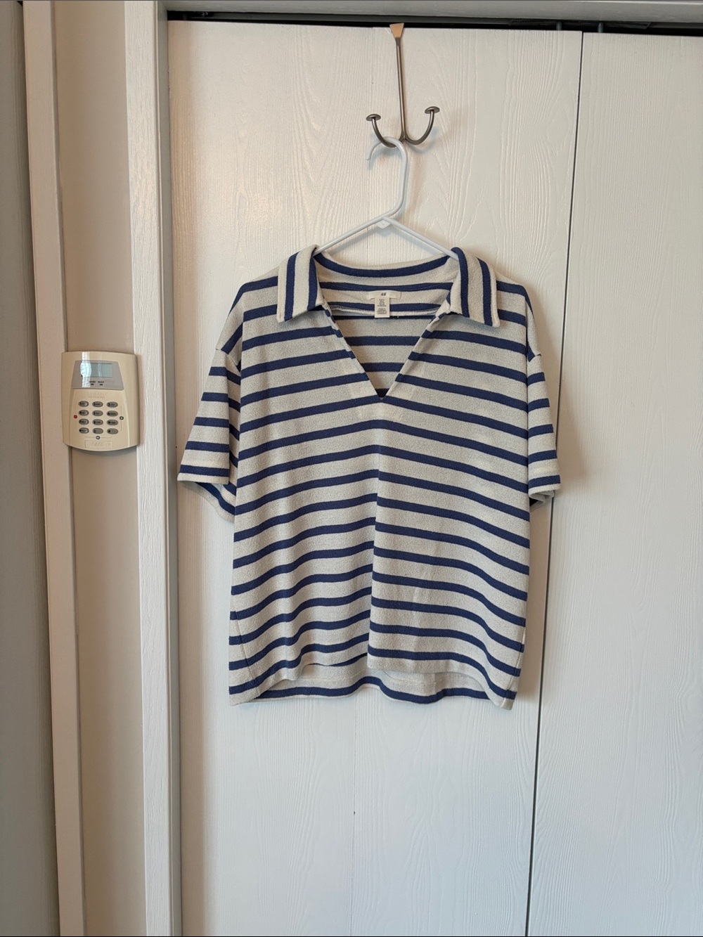 H&M Blue & Cream Striped Collared Top